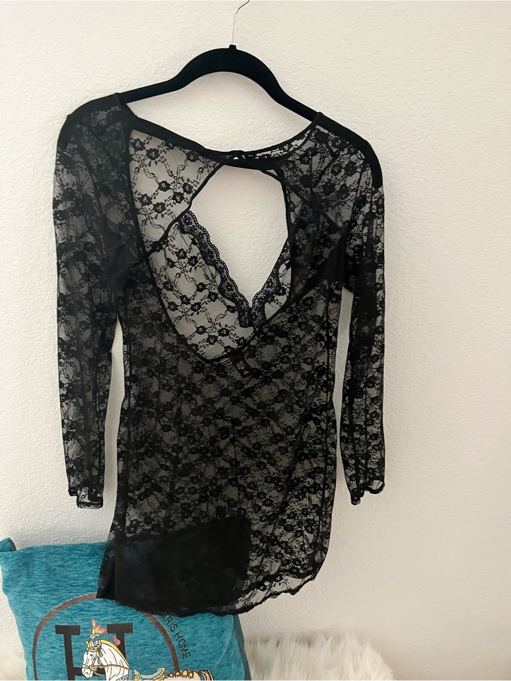 Victoria's Secret Black Sheer Lace Long Sleeve Top